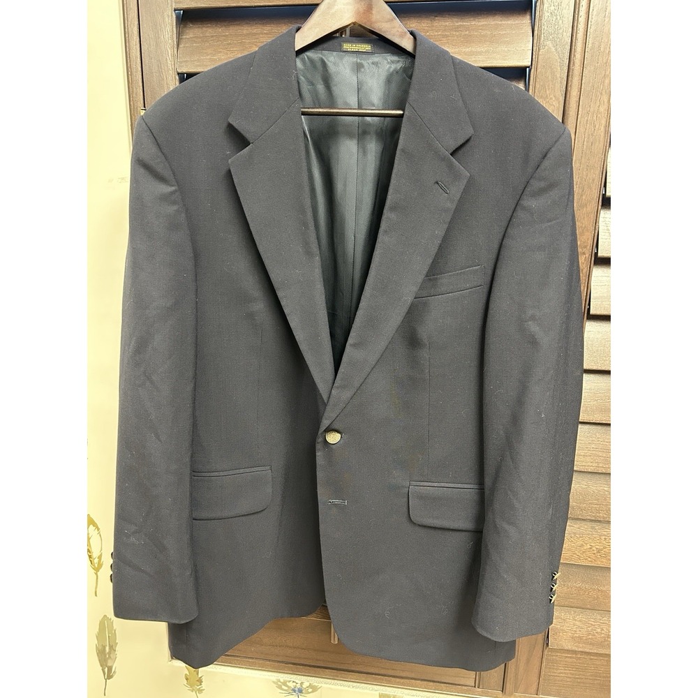 Mens Blazer 44R Oscar de la Renta Black Wool 2 Button Sport Coat Stretch